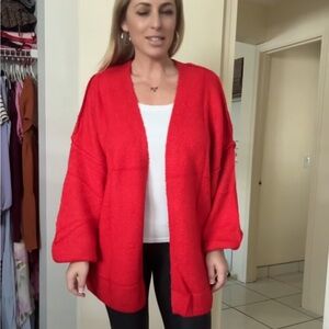 Red lantern sleeve cardigan
